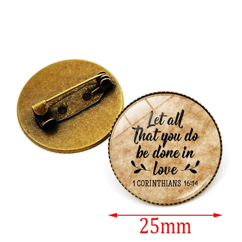 Vintage Alloy Glass Inspirational Bible Verse Brooch Round Time Gem Pin Badge For Men Women Religious Jewelry Gift