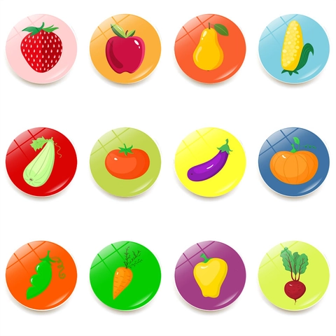 Crystal Glass Fruit Vegetable Refrigerator Magnets Round Fridge Magnets For Kitchen Home Whiteboard Decoration Assorted Patterns