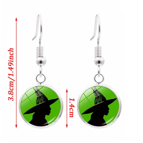 Hangende Haakoorbellen Zinklegering Glazen Cabochon Heks Silhouet Magie Thema Halloween Cosplay Sieraden Voor Dames