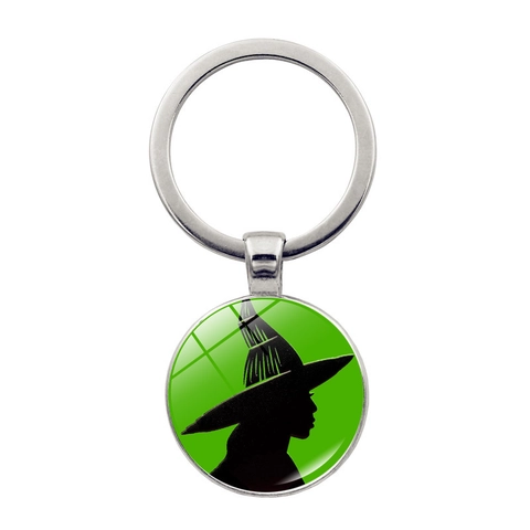 Silber Metall Rund Glas Anhänger Schlüsselanhänger Hexe Krone Silhouette Magie Fantasy Stil Auto Tasche Zubehör Geschenk Für Halloween