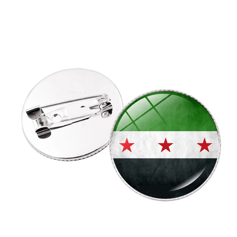 Syria Flag Brooch Pin Round Alloy Glass Dome National Badge Decorative Jewelry Accessory For Men Women