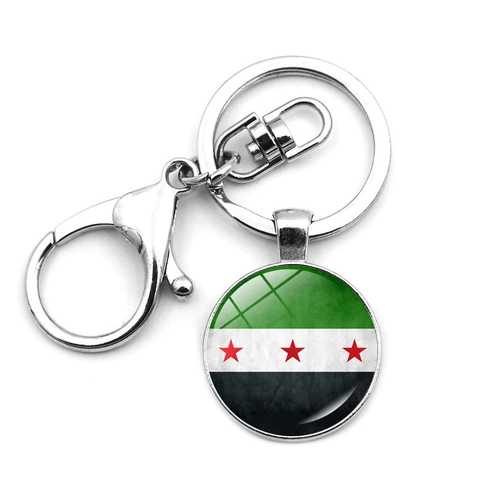 Portachiavi Bandera Siria Lega Zinco Cabochon Vetro Pendente Rotante Bandiera Nazionale Siriana Souvenir Regalo