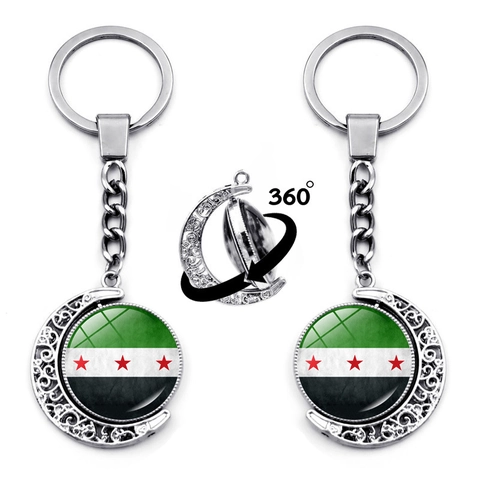 Portachiavi Bandera Siria Lega Zinco Cabochon Vetro Pendente Rotante Bandiera Nazionale Siriana Souvenir Regalo