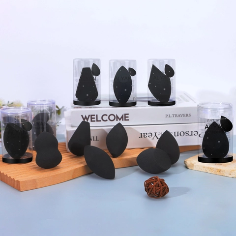 Professional Black Makeup Sponge Set Hydrophilic Polyurethane Beauty Blender For Foundation Liquid Cream Dry Wet Use Multiple Shapes With Storage Case For Women Daily Beauty Tools