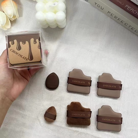 Piumini Da Trucco Biscotto Al Cioccolato Spugne In Peluche Non Lattice Idrofile Mini Correttore Applicazione Morbida