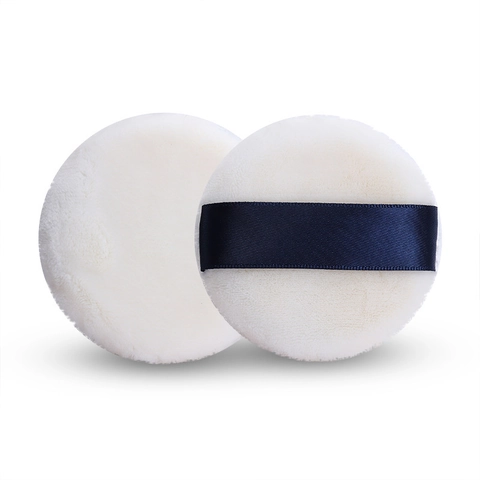Houppette Ronde Éponge De Maquillage En Velours Doux Pour Poudre Libre Fond De Teint Application Sèche Humide Avec Ruban Satin