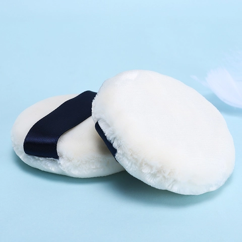 Houppette Ronde Éponge De Maquillage En Velours Doux Pour Poudre Libre Fond De Teint Application Sèche Humide Avec Ruban Satin