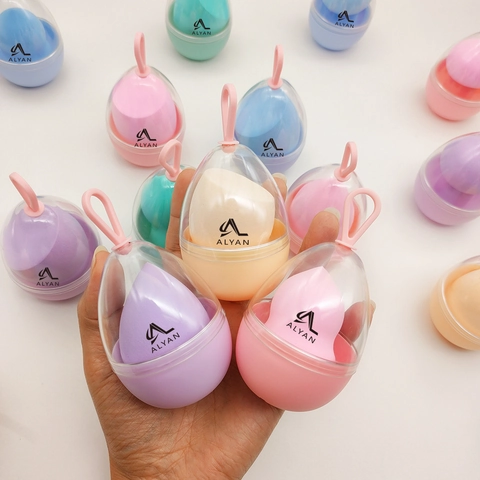 Éponge De Maquillage Oeuf De Beauté Avec Étui De Rangement Coquille D'oeuf Sangle En Silicone Portable Polyuréthane Hydrophile