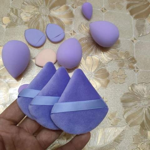 Spugnette Trucco Viola Piumini Polvere Senza Lattice Idrofili Per Crema Liquida Polvere Uso Doppio Secco Umido Forme Triangolari