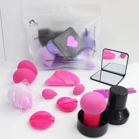 Ensemble Éponges Maquillage Avec Miroir Brosses Cils Polyuréthane Hydrophile Kit Beauty Blender pour Femme Outils Cosmétiques