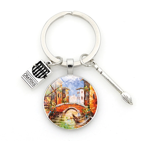 Portachiavi In Vetro Pittura A Olio Venezia Città D'Acqua Lega Di Zinco Pennello Pastello Ciondolo Per Borsa