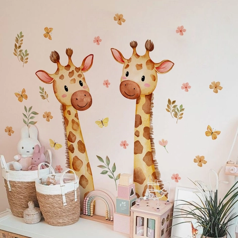 Adesivi Murali Giraffa Cartone Animato Acquerello PVC Autoadesivi Removibili Impermeabili Per Cameretta Bambini