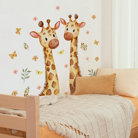 Adesivi Murali Giraffa Cartone Animato Acquerello PVC Autoadesivi Removibili Impermeabili Per Cameretta Bambini