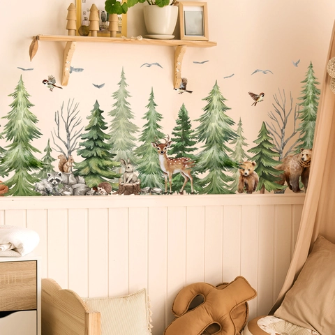 Stickers Muraux Animaux De La Forêt Aquarelle PVC Imperméable Amovible Décoration Pour Chambre D'enfant Bébé