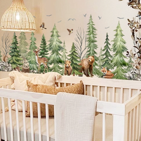 Stickers Muraux Animaux De La Forêt Aquarelle PVC Imperméable Amovible Décoration Pour Chambre D'enfant Bébé