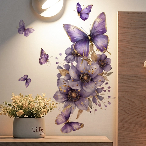 PVC Removable Flower Butterfly Wall Stickers For Living Room Bedroom Bathroom Background DIY Home Decoration Art Decals