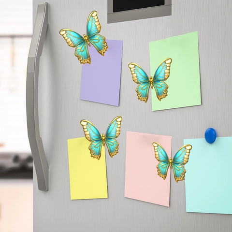 Blue Gold Butterfly Fridge Magnets Metallic Texture Magnetic Stickers For Refrigerator Decoration Home Kitchen Office Decor