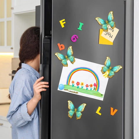 Blue Gold Butterfly Fridge Magnets Metallic Texture Magnetic Stickers For Refrigerator Decoration Home Kitchen Office Decor