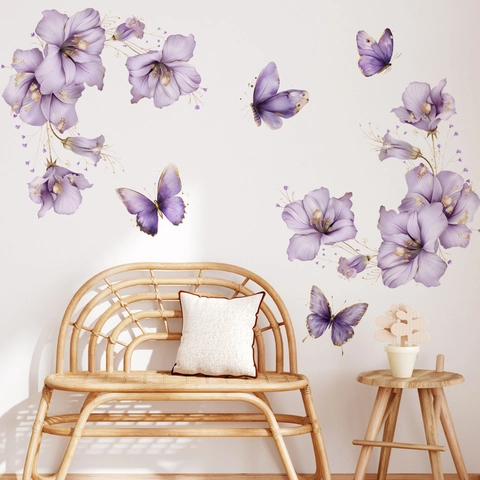 PVC Removable Flower Butterfly Wall Stickers For Living Room Bedroom Bathroom Background DIY Home Decoration Art Decals