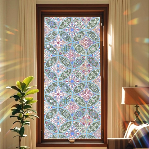 Vintage Mandala Raamfolie Statisch Hechtend Privacy Glassticker Regenboog Zonvanger Decoratief PVC Waterdicht Voor Huis