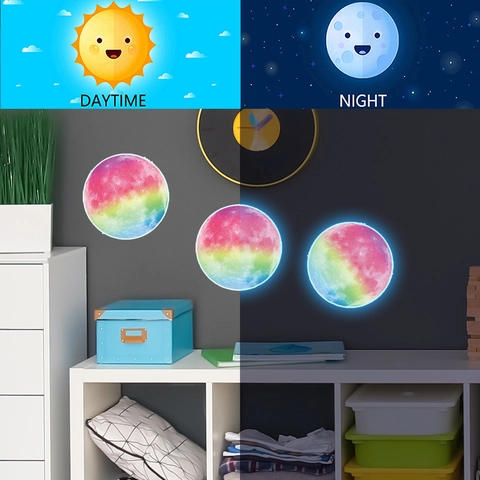 Adesivi Murali Luminosi Luna Arcobaleno Fluorescenti In PVC Per Cameretta Bambini Decorazione Parete