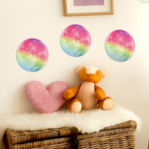 Glow In The Dark Wall Stickers Rainbow Moon Fluorescent Luminous PVC Decals For Kids Room Nursery Ceiling Decor