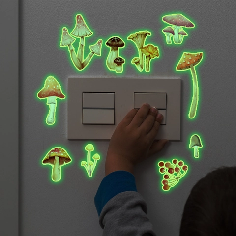 Autocollants Muraux Champignons Lumineux Dans Le Noir Aquarelle Forêt PVC Décalcomanies Pour Chambre Enfant Décor