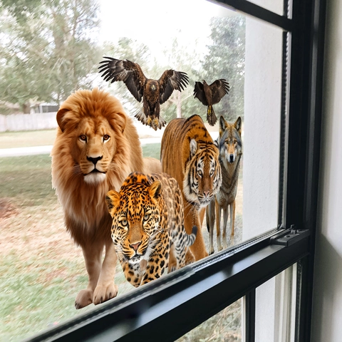 Wildlife Window Stickers Static Cling 3D Animal PVC Lion Tiger Leopard Removable Glass Decals Home Decor