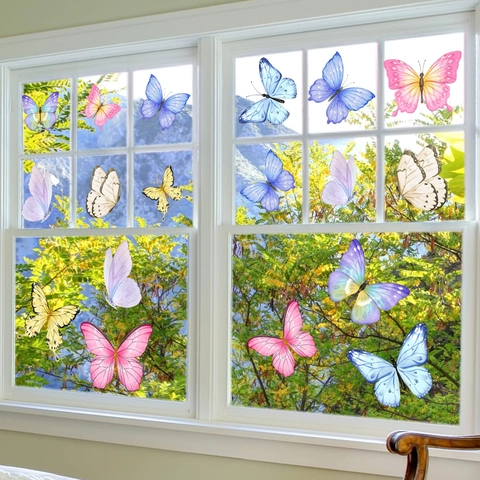 Colorful Watercolor Butterfly Static Cling Window Stickers PVC Translucent Decorative Glass Decals For Home Living Room Bedroom
