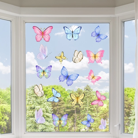 Colorful Watercolor Butterfly Static Cling Window Stickers PVC Translucent Decorative Glass Decals For Home Living Room Bedroom
