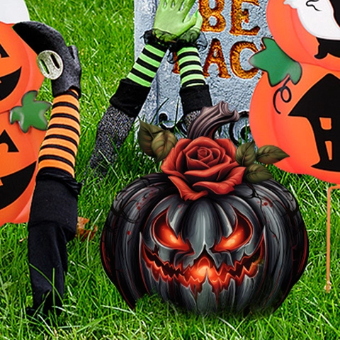 Decorazione Pali Da Giardino Halloween Zucca Scheletro Gnomo Fantasma Arte Da Cortile Esterna In Plastica PVC