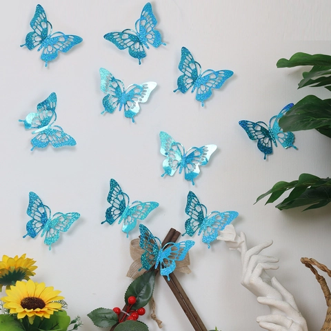 3D Butterfly Wall Stickers Hollow Glitter Decorative Home Party Wedding Background Decor PVC Luminous Novelty Art