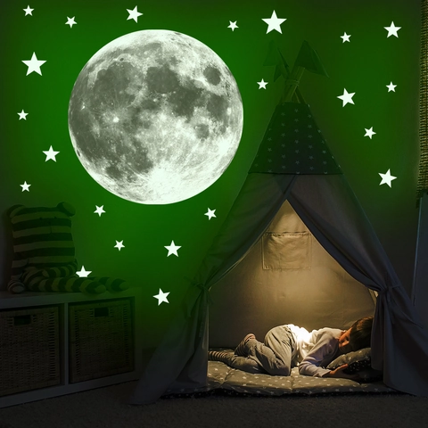 Luminous Moon And Stars Wall Stickers Glow In The Dark Ceiling Decals For Kids Room Bedroom Home Decor Removable PVC Wall Art