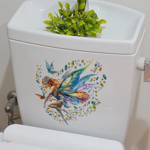 Creatieve Elf Fee Met Kleurrijke Edelstenen Muursticker Waterdichte PVC Sticker Voor Toilet Laptop Schakelaar Decoratie