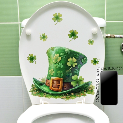 St. Patrick's Day Green Leprechaun Hat Shamrock Toilet Sticker Waterproof PVC Wall Decal For Bathroom Home Decoration