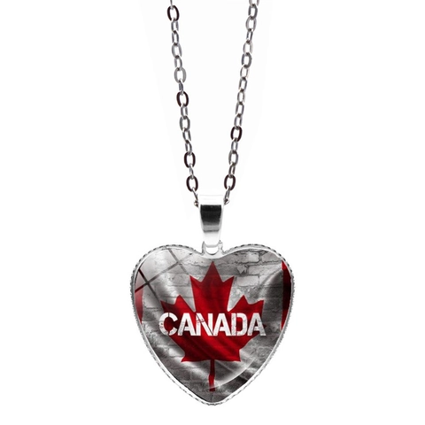 Collana con Ciondolo a Cuore Bandiera del Canada in Lega Vetro Foglia d'Acero Gioielli Souvenir Patriottici per Uomo Donna Unisex