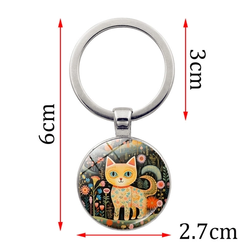 Llavero de Gato Artístico con Cabujón de Vidrio Aleación de Zinc Plata Animal Patrón Floral Colgante de Bolso Joyería Mujer