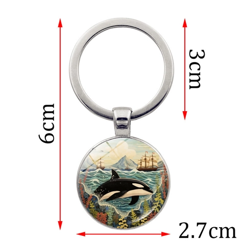 Llavero de Aleación de Zinc Vida Marina Artística Con Cabujón de Vidrio Tortuga Marina Orca Caballito de Mar Colgante Redondo Regalo