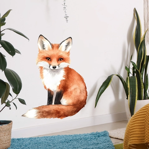 Autocollant Mural Renard Rouge Aquarelle PVC Autocollant Imperméable Pour Chambre D'enfants Salon Décoration Maison