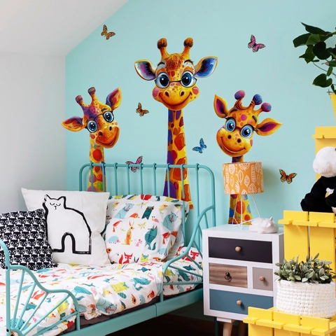 Autocollants Muraux Girafe Dessin Animé Coloré PVC Autocollant Imperméable Décor Chambre Enfants