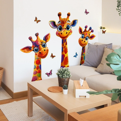 Autocollants Muraux Girafe Dessin Animé Coloré PVC Autocollant Imperméable Décor Chambre Enfants