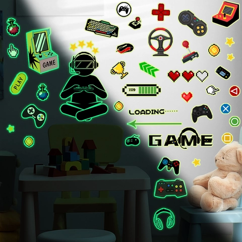 Autocollants Muraux Gaming Lumineux Fluorescents En PVC Amovibles Pour Décoration De Chambre De Joueur