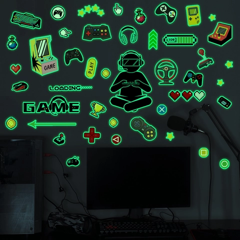 Autocollants Muraux Gaming Lumineux Fluorescents En PVC Amovibles Pour Décoration De Chambre De Joueur