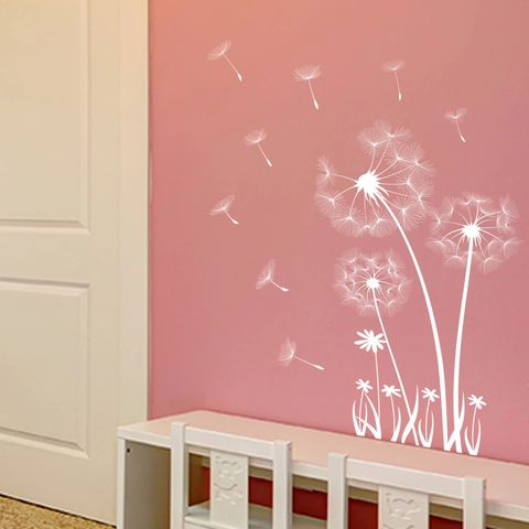 Autocollants Muraux Pissenlit Blanc PVC Imperméable Décalcomanies Auto-adhésives Amovibles Décoration Maison Moderne Chambre