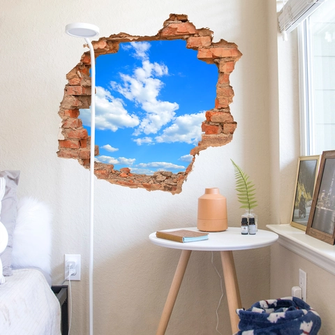 3D Broken Wall Sticker Blue Sky White Clouds PVC Self Adhesive Waterproof Home Decor Mural For Living Room Bedroom