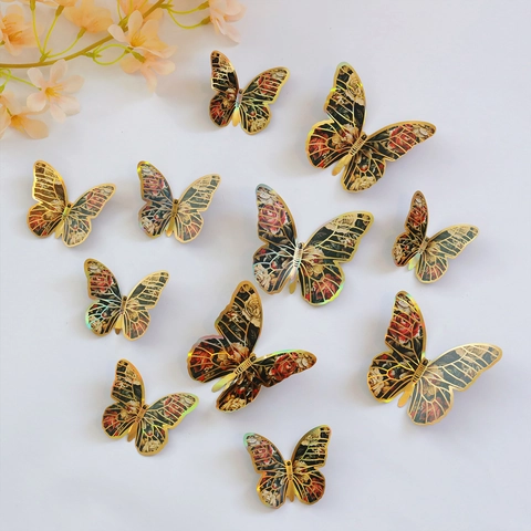 3D Butterfly Wall Stickers Gold Edged Stereoscopic PVC Decals For Home Party Wedding Decoration DIY Ornament