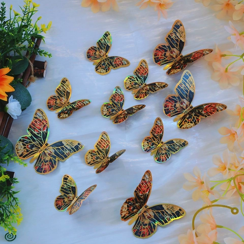 3D Butterfly Wall Stickers DIY Home Decor Gold Stamping PVC Decorative Stickers For Wedding Birthday Party Wall Decor