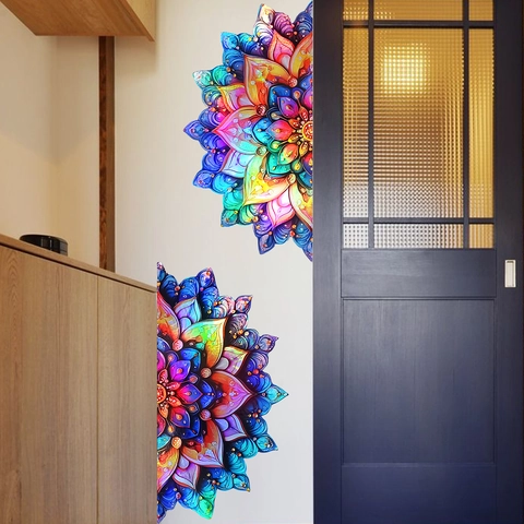 Mandala Wall Stickers Laser Holographic Colorful Gradient Flower Decals Self Adhesive Waterproof Home Decor