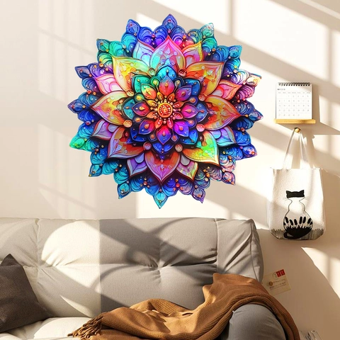 Mandala Wall Stickers Laser Holographic Colorful Gradient Flower Decals Self Adhesive Waterproof Home Decor