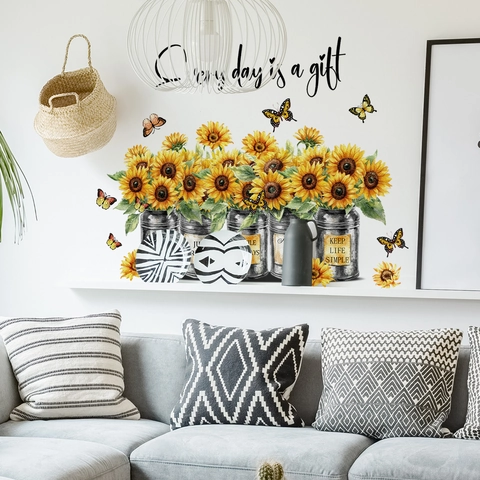 Sunflower Butterfly Wall Stickers PVC Waterproof Inspirational Quotes Decal Self Adhesive Home Decor For Living Room